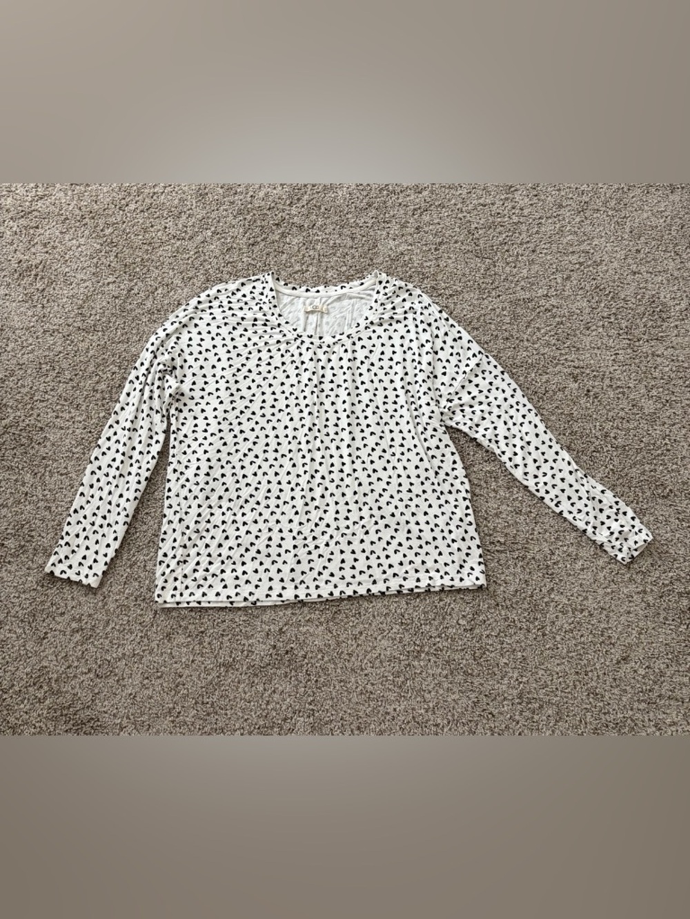 UGG White Long-Sleeve Top with Black Heart Print